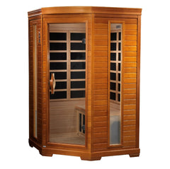 Golden Designs Ultra Low EMF 2-Person Dynamic "Heming Elite" FAR Infrared Sauna Corner Unit with Hemlock Wood | Model: DYN-6225-02 Elite