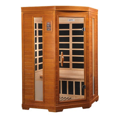 Golden Designs Ultra Low EMF 2-Person Dynamic "Heming Elite" FAR Infrared Sauna Corner Unit with Hemlock Wood | Model: DYN-6225-02 Elite