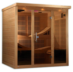 Golden Designs Near Zero EMF 6-Person "Monaco" PureTech™ Infrared Sauna w/ 15” LCD Screen & Hemlock Wood | Model: GDI-6996-01