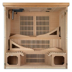 Golden Designs Near Zero EMF 6-Person "Monaco" PureTech™ Infrared Sauna w/ 15” LCD Screen & Hemlock Wood | Model: GDI-6996-01