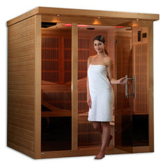 Golden Designs Near Zero EMF 6-Person "Monaco" PureTech™ Infrared Sauna w/ 15” LCD Screen & Hemlock Wood | Model: GDI-6996-01