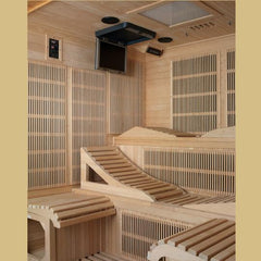 Golden Designs Near Zero EMF 6-Person "Monaco" PureTech™ Infrared Sauna w/ 15” LCD Screen & Hemlock Wood | Model: GDI-6996-01