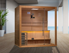 Golden Designs 3-Person "Forssa" Traditional Sauna - corner unit with Hemlock | GDI-7203-01