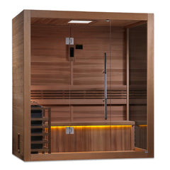 Golden Designs 3-Person "Forssa" Traditional Sauna - corner unit with Hemlock | GDI-7203-01