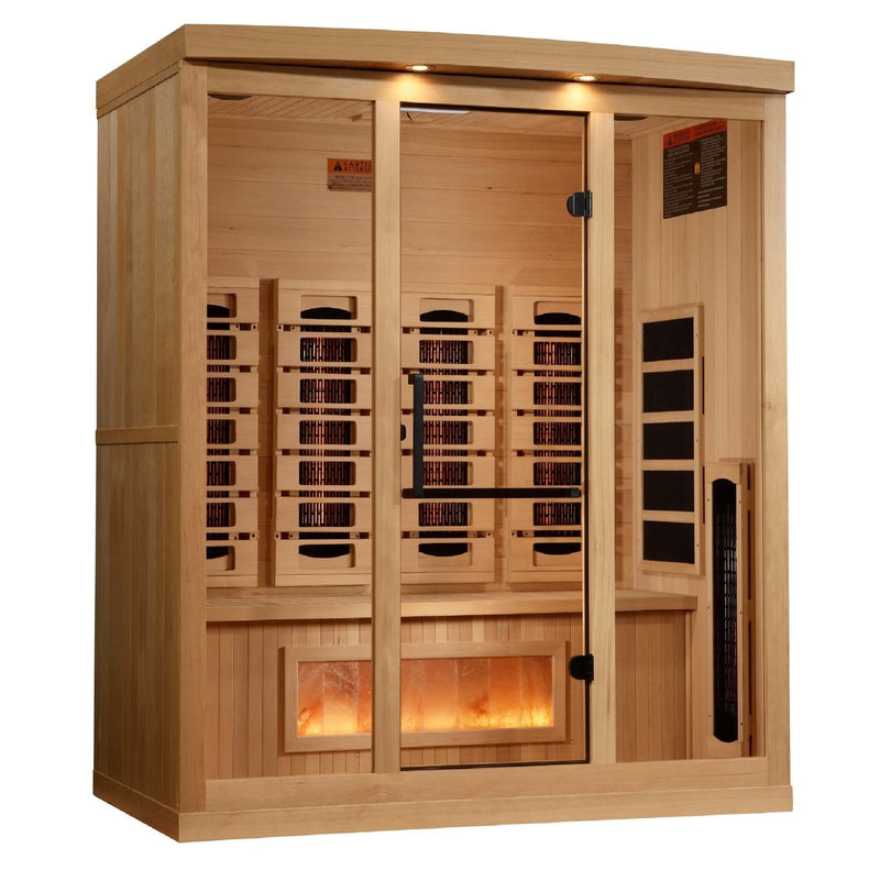 Golden Designs Near Zero EMF 4-Person Full Spectrum PureTech™ Infrared Sauna with Himalayan Salt Bar | Model: GDI-8040-03