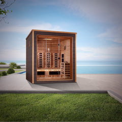 Golden Designs "Visby" 3-Person Indoor/Outdoor PureTech™ Hybrid Full Spectrum Sauna (GDI-8223-01) - Canadian Red Cedar Interior