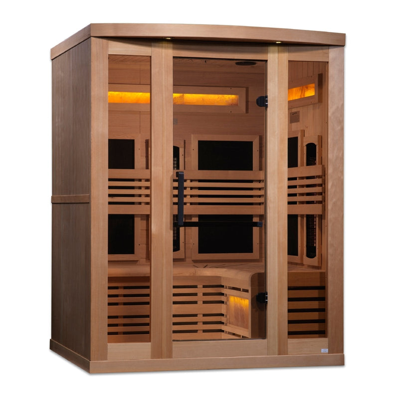 Golden Designs Near Zero EMF 3-Person Full Spectrum PureTech™ Infrared Sauna with Himalayan Salt Bar | Model: GDI-8230-01