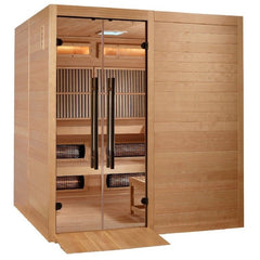 Golden Designs Hybrid Infrared/Traditional Sauna 6-Person with Himalayan Salt Bar and Hemlock | "Toledo" GDI-8360-01