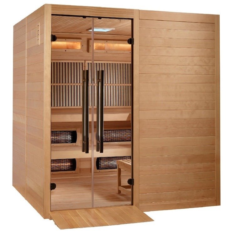 Golden Designs Hybrid Infrared/Traditional Sauna 6-Person with Himalayan Salt Bar and Hemlock | 