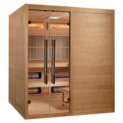 Golden Designs Hybrid Infrared/Traditional Sauna 6-Person with Himalayan Salt Bar and Hemlock | "Toledo" GDI-8360-01