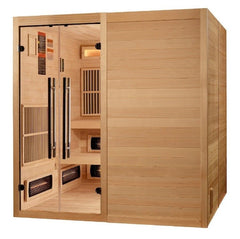 Golden Designs Hybrid Infrared/Traditional Sauna 6-Person with Himalayan Salt Bar and Hemlock | "Toledo" GDI-8360-01