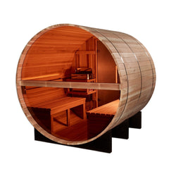 Golden Designs "Zurich" 4-Person Outdoor Barrel w/ Bronze Privacy View - Traditional Steam Sauna -  Pacific Cedar