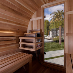 Golden Designs "Zurich" 4-Person Outdoor Barrel w/ Bronze Privacy View - Traditional Steam Sauna -  Pacific Cedar