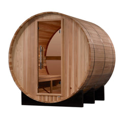 Golden Designs "Zurich" 4-Person Outdoor Barrel w/ Bronze Privacy View - Traditional Steam Sauna -  Pacific Cedar