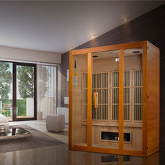 Golden Designs 3-Person Maxxus "Alpine" Low EMF FAR Infrared Sauna Corner Unit w/ Hemlock Wood | Model: MX-J306-02S