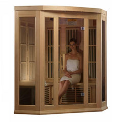 Golden Design Low EMF 3-Person Maxxus FAR Infrared Sauna Corner Unit with Hemlock Wood | Model: MX-K356-01