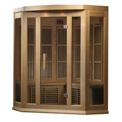 Golden Design Low EMF 3-Person Maxxus FAR Infrared Sauna Corner Unit with Hemlock Wood | Model: MX-K356-01