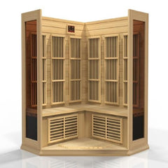 Golden Design Low EMF 3-Person Maxxus FAR Infrared Sauna Corner Unit with Hemlock Wood | Model: MX-K356-01