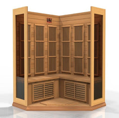 Golden Designs Near Zero EMF 3-Person Maxxus "Chaumont Edition" FAR Infrared Sauna Corner Unit with Red Cedar Wood | Model: MX-K356-01-ZF CED