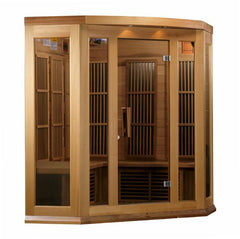 Golden Designs Near Zero EMF 3-Person Maxxus "Chaumont Edition" FAR Infrared Sauna Corner Unit with Red Cedar Wood | Model: MX-K356-01-ZF CED