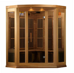 Golden Designs Near Zero EMF 3-Person Maxxus "Chaumont Edition" FAR Infrared Sauna Corner Unit with Red Cedar Wood | Model: MX-K356-01-ZF CED