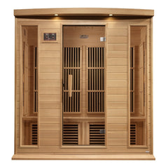 Golden Designs Near Zero EMF 4-Person Maxxus FAR Infrared Sauna Corner Unit with Hemlock Wood | Model: MX-K406-01-ZF