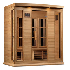 Golden Designs Near Zero EMF 4-Person Maxxus FAR Infrared Sauna Corner Unit with Hemlock Wood | Model: MX-K406-01-ZF